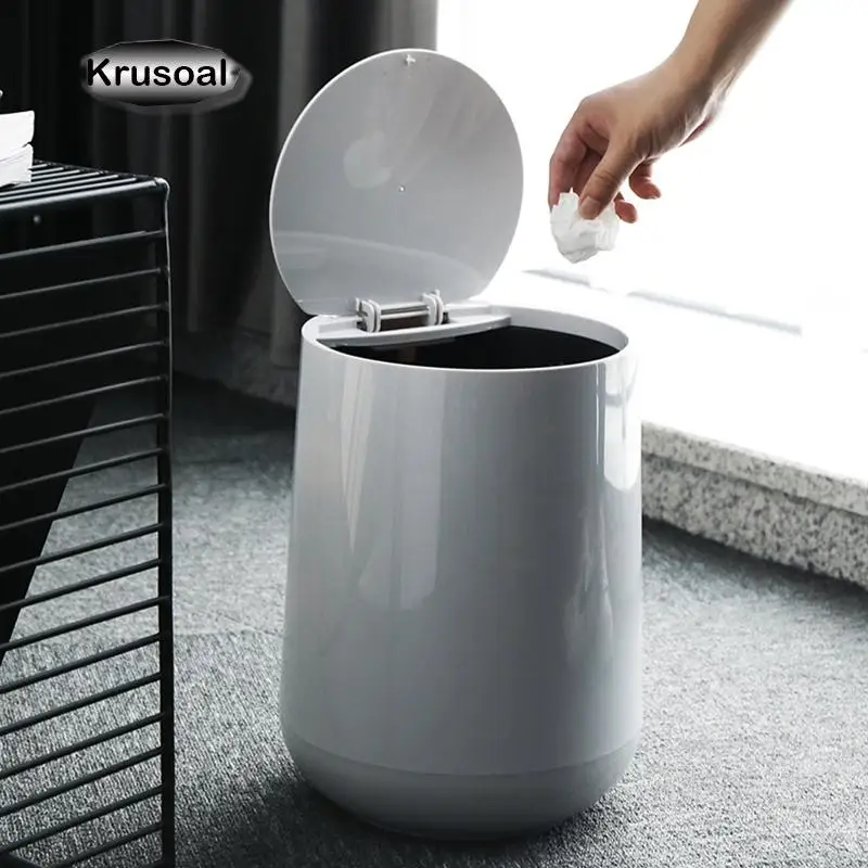 Trash Can with Cover Home Living Room Bathroom Push-Type Cleaning Bucket Kitchen Garbage Bin Bathroom Accessories Cleaning Tools
