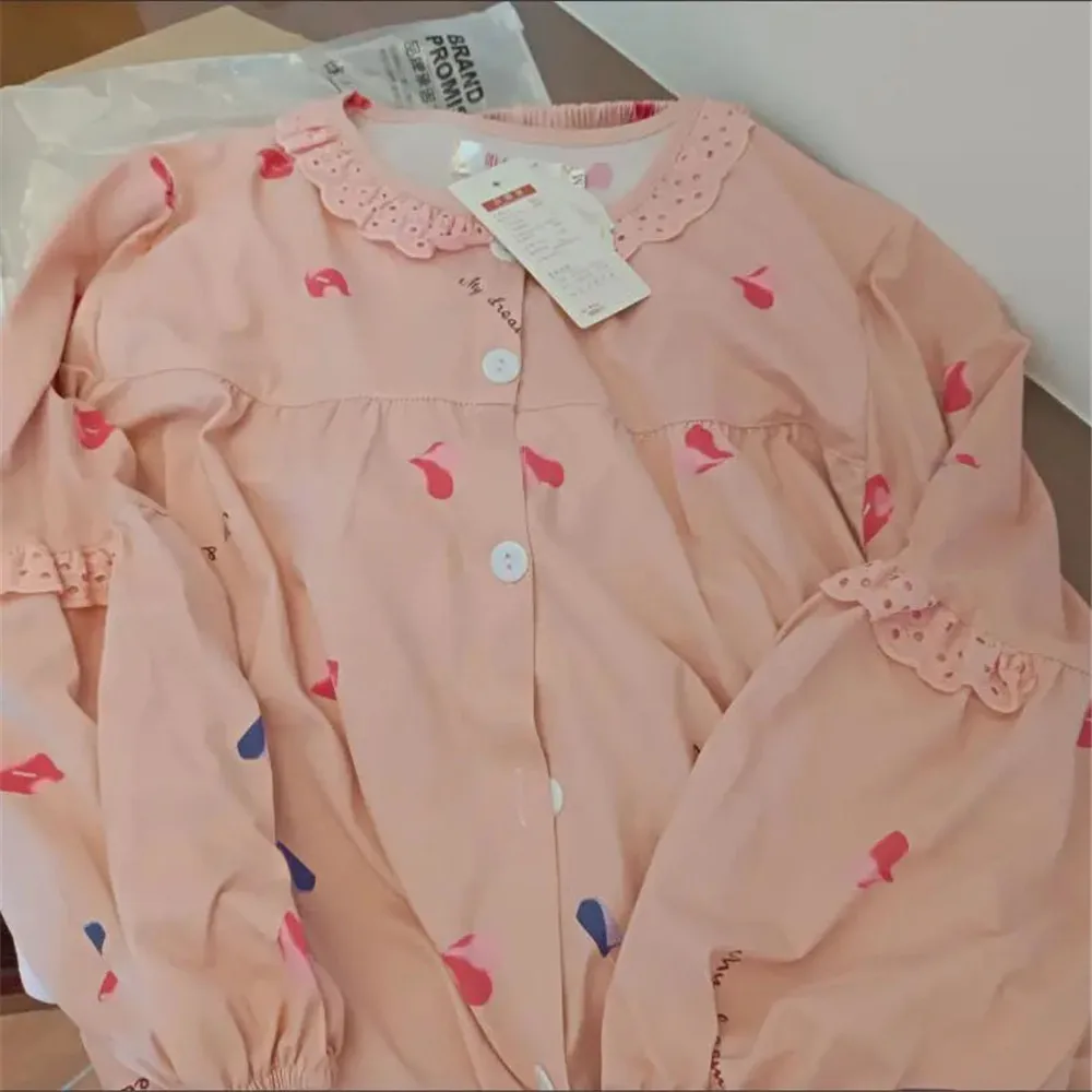 

Autumn Women Pajamas Sets Fresh Style Lace Ruffle Sleepwear Set 2021 O-Neck Pyjamas Female Pijamas Female Casual Homewear Mujer