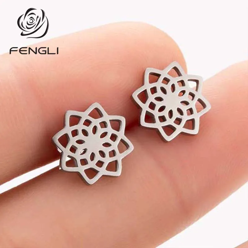 FENGLI крошечные серьги-гвоздики с цветком для влюбленных Детские массивные серьги