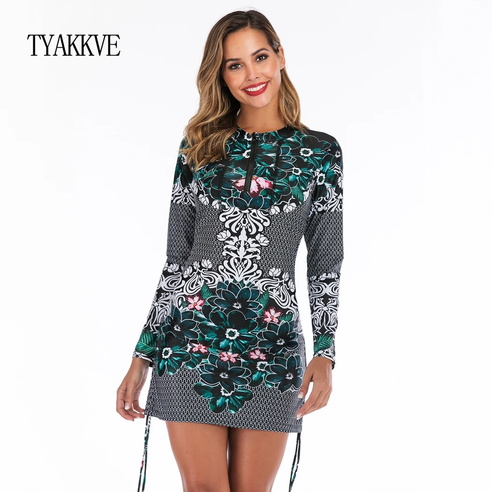 TYAKKVE, Танкини с пуш-ап, юбка, женский купальник размера плюс, 2 предмета, Ретро стиль, принт, купальный костюм, длинный рукав, купальник, пляжная одежда XXL
