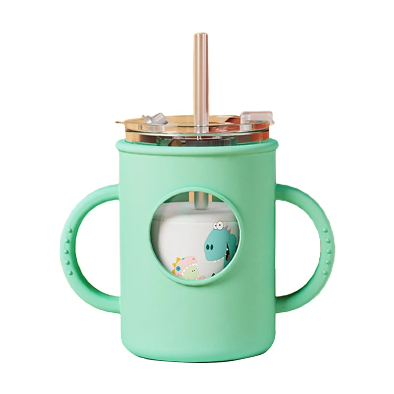 

250ml Baby Glass Straw Bottle with Lid Toddler Learning Drinking Milk Drinkware P31B