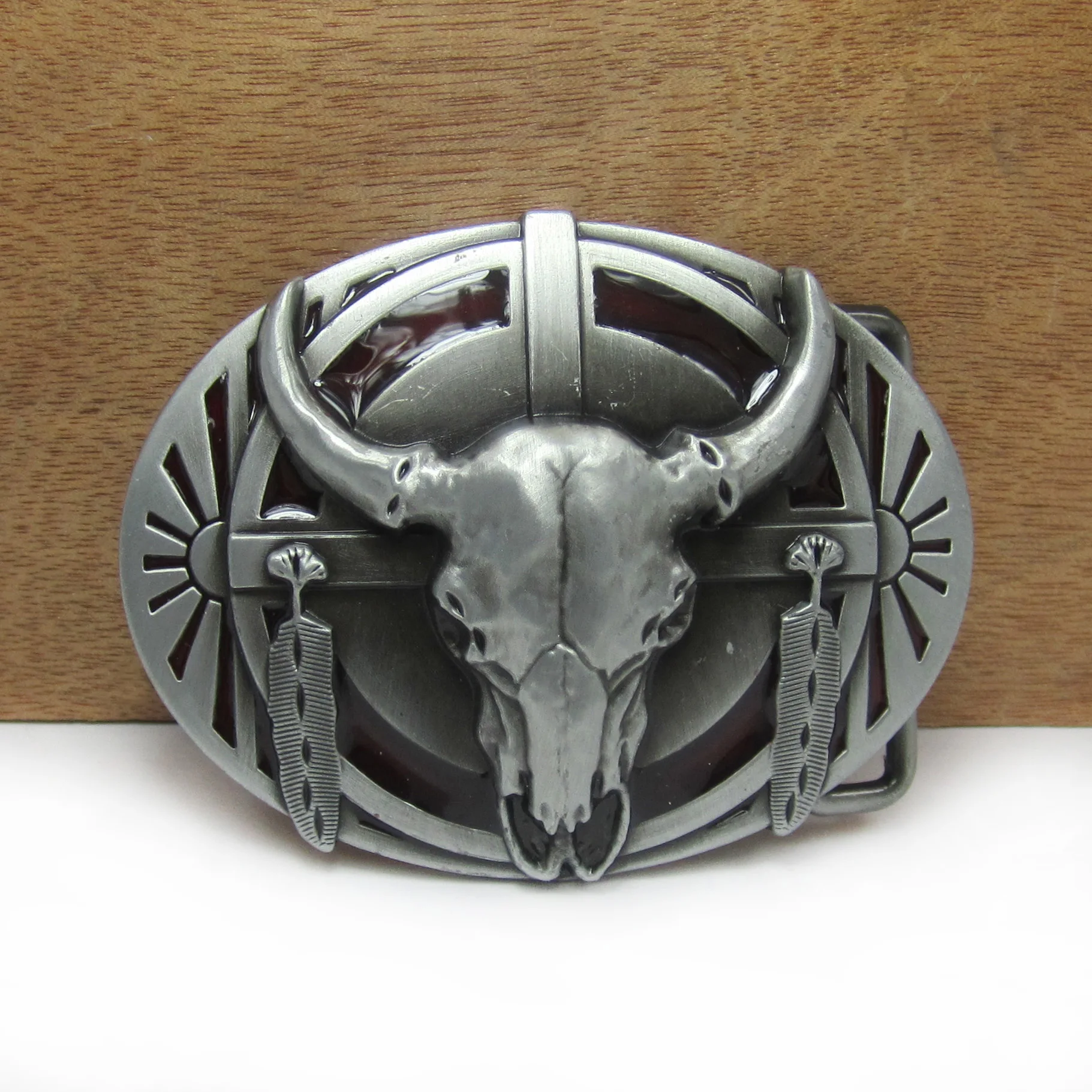 BuckleClub Ретро западные красные эмалированные джинсы с головой быка подарок пряжка