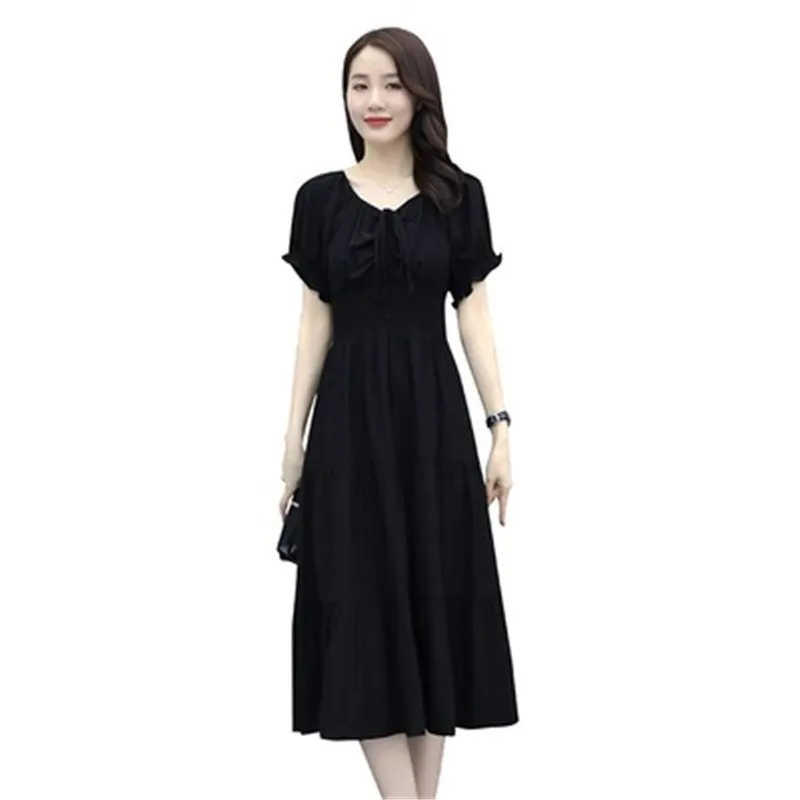 

Женское платье-макси с короткими рукавами, однотонное элегантное офисное платье средней длины для девушек, лето 543