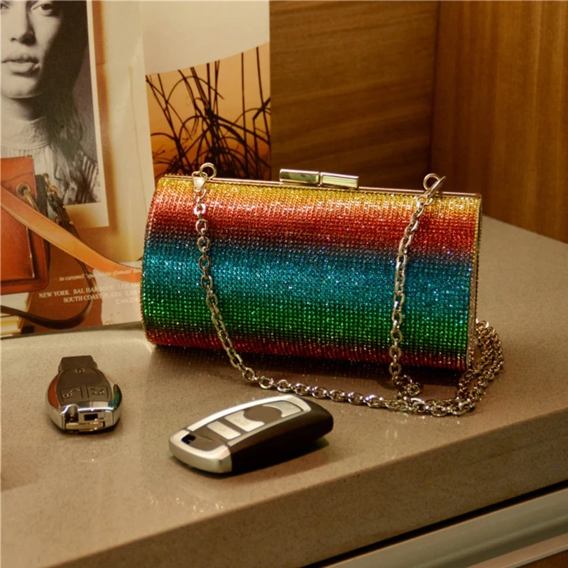 

Стразы цепь мини вечерняя сумка через плечо для женщин баночный клатч 50LD