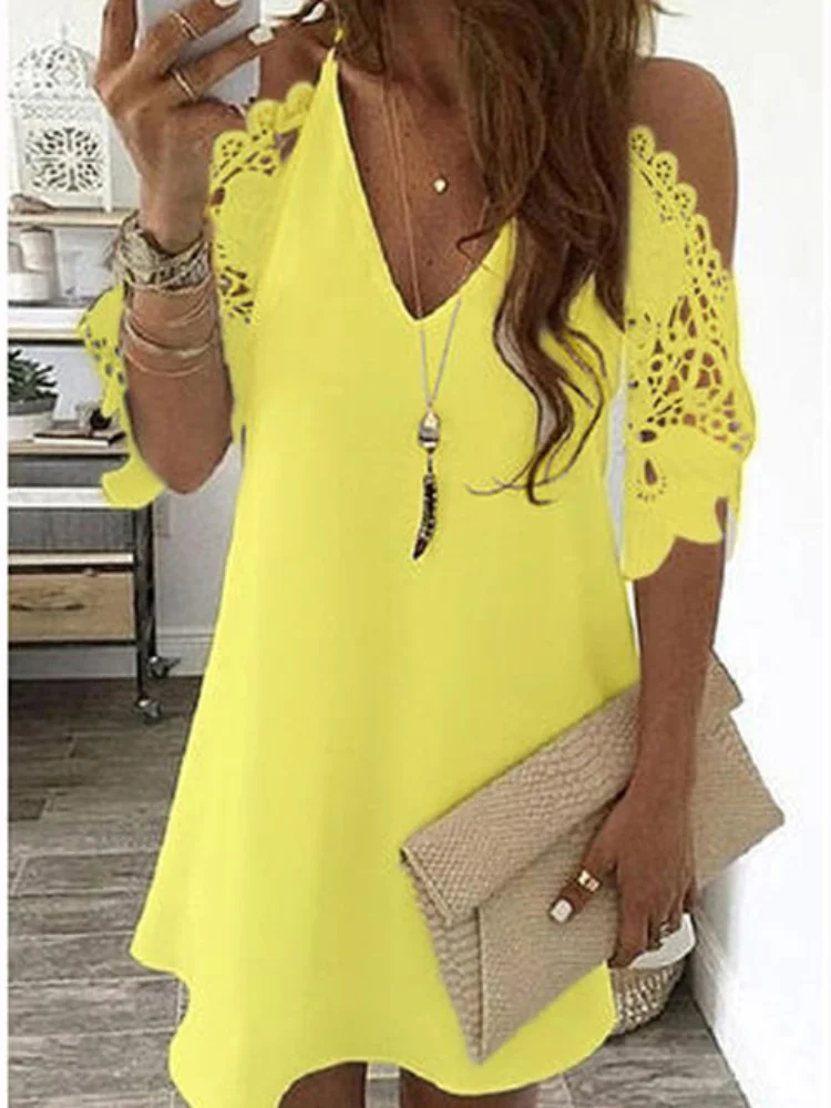 

Women Floral Print Dress Summer Vintage Off Shoulder Lace Midi Dress Causal Hollow Out V Neck A Line Sling Female Party Dresses