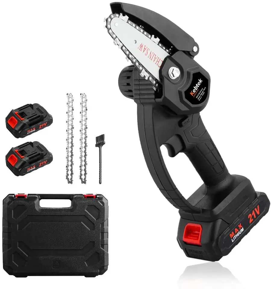 Mini Electric Chainsaw, 4 Inch 21VCordless Rechargeable Saw Electric Prunier for Tree Branch Wood Cutting 2 Batteries 2 Chain