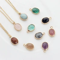 natural stone charms pendant oval shape faceted stone charms for fashion jewelry making diy necklace earrings gift