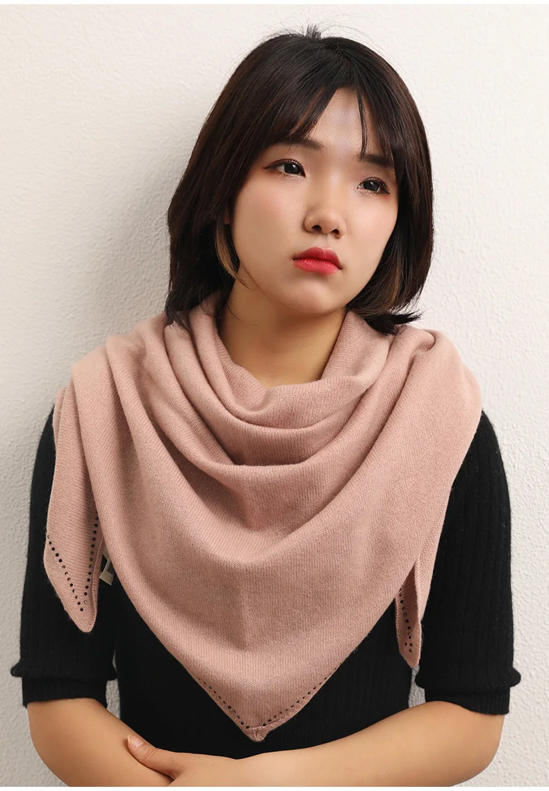 

Pure cashmere knitted hot drilling triangle scarf