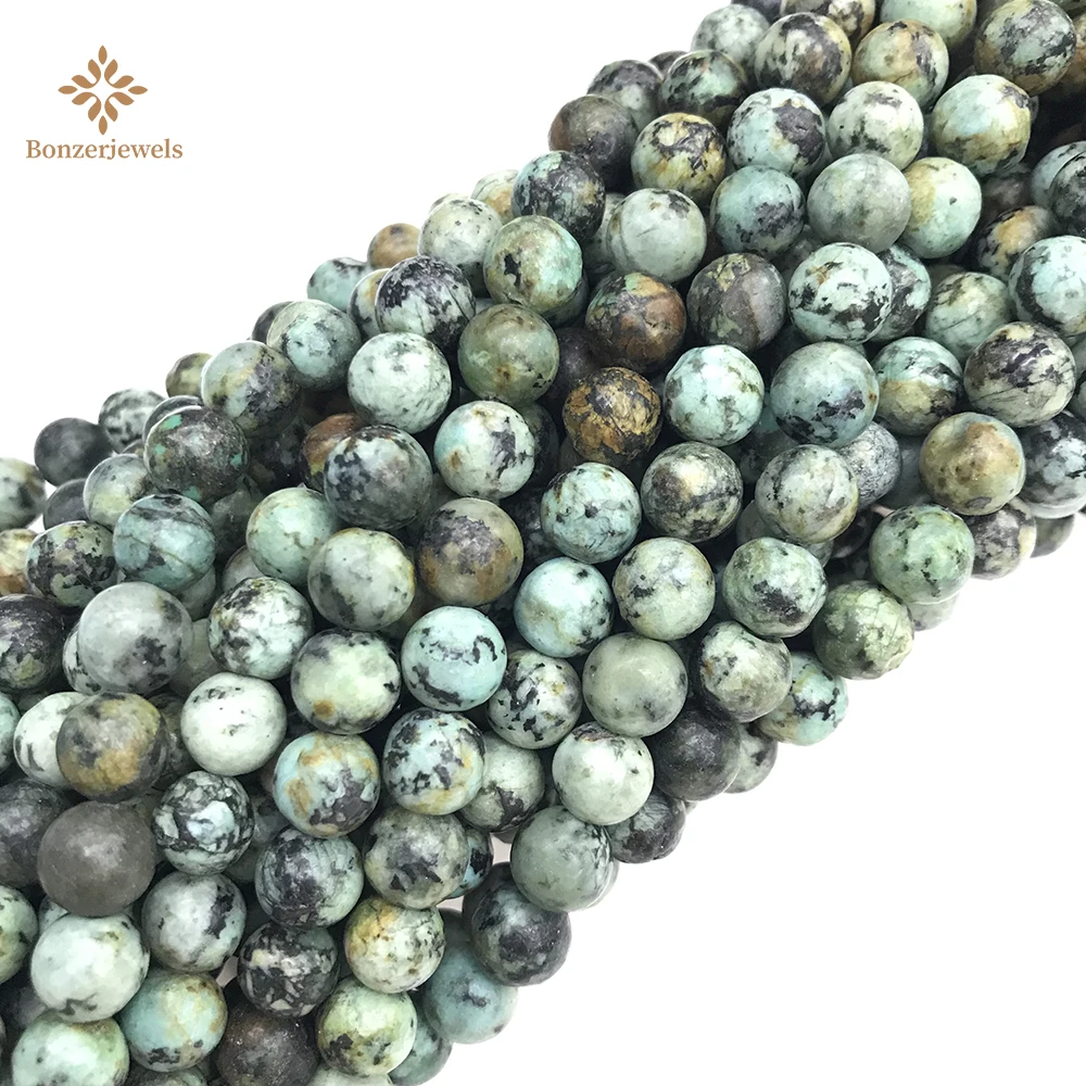 

Natural African Turquoises Jaspers Round Loose Gem Stone Beads For DIY Jewelry Making Bracelet 15" Strand 4 6 8 10 MM Pick Size