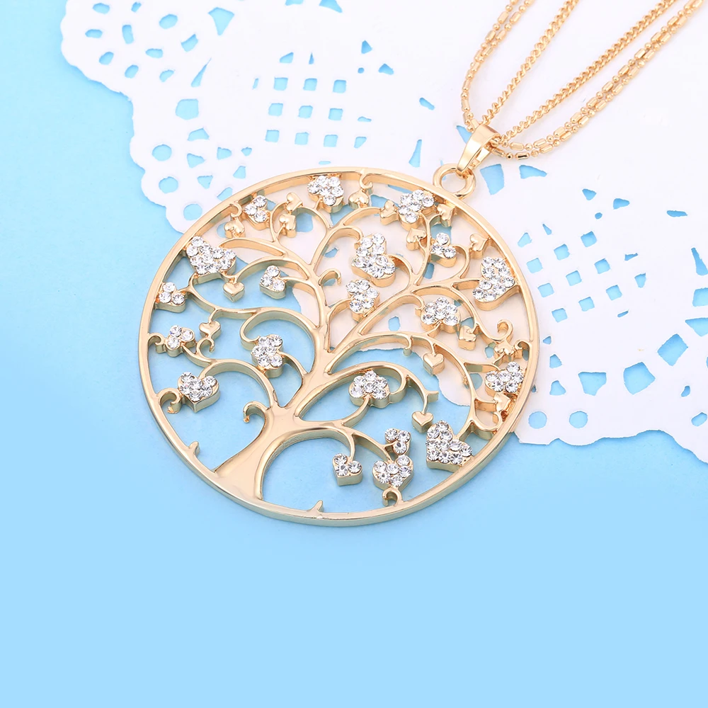 Цепочка с кулоном в виде дерева жизни женская длинное ожерелье форме сердца из