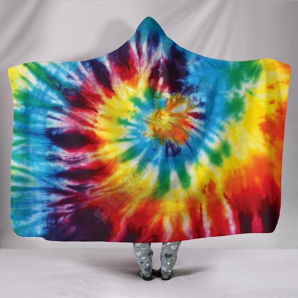 

Colorful Tie Dye Abstract Art 3D Printed Wearable Blanket Adults For Kids Various Types Hooded Blanket Fleece blanket