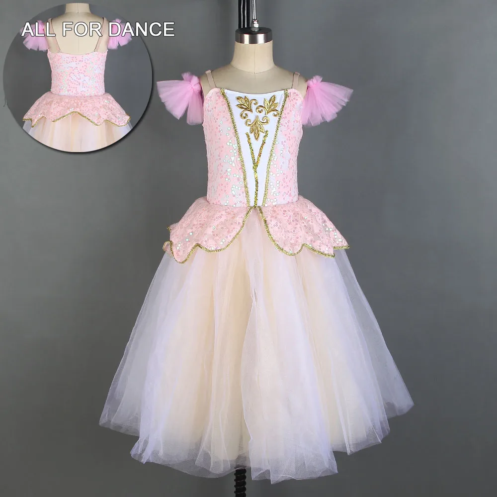 Романтическое Платье-пачка для танцев балерины розовый топ с блестками лиф тюлем