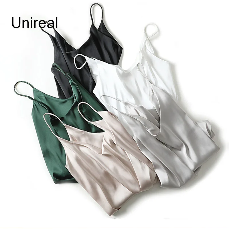 Топ женский атласный на бретелях-спагетти без рукавов