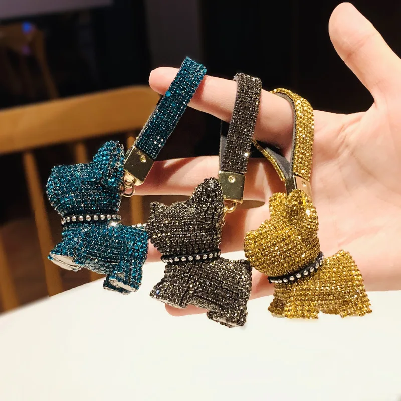 

Fashion Creative Dog Animal key Chain Crystal Brick Cute Girl Pack Charm Car key Chains As a Girl Classmate's Best Gift