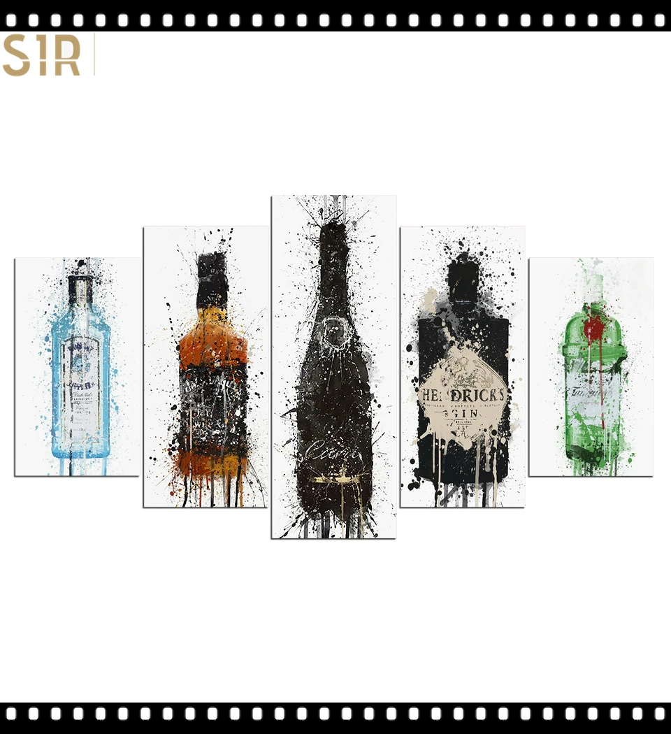 

HD 5 Pieces Red Wine Pictures Print Posters Wall HD Art Home Decor for Living Room Painting on The Wall Pictures Wine Wall Art