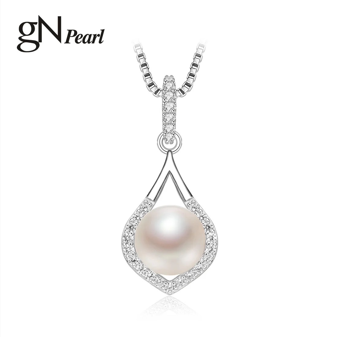 

gN Pearl Genuien 7-8mm White Natural Freshwater Pearl Pendants 925 Sterling Silver Zirconia Women Necklaces Chain Choker gNPearl