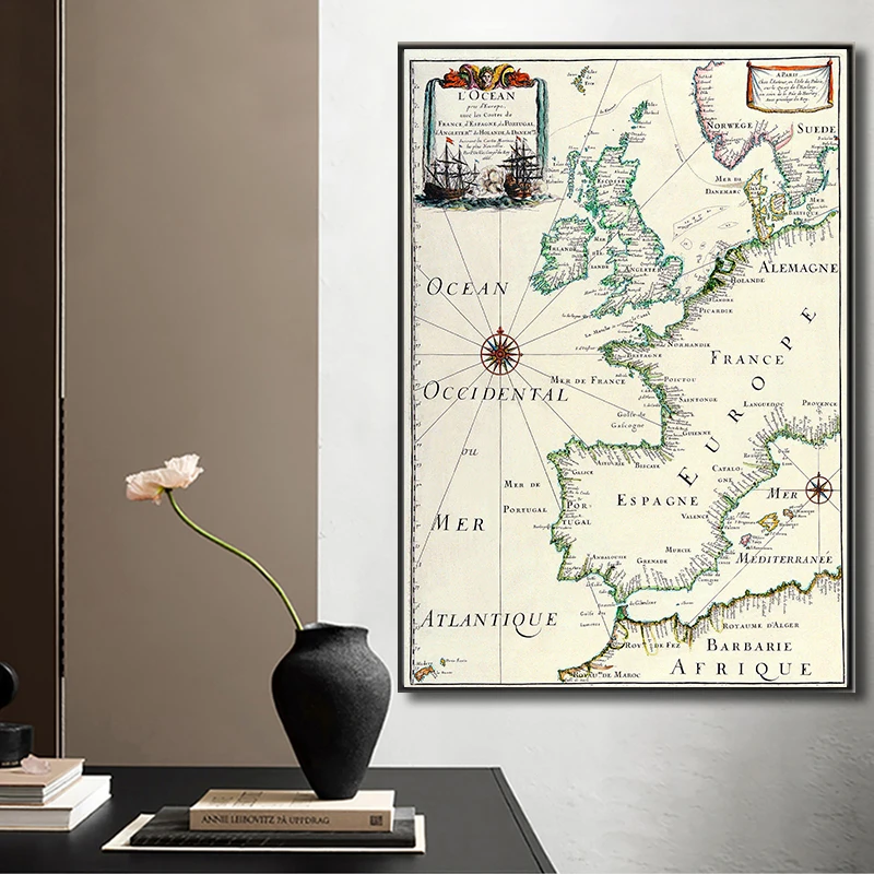 Классическая морская карта мира холст живопись плакаты и принты настенное