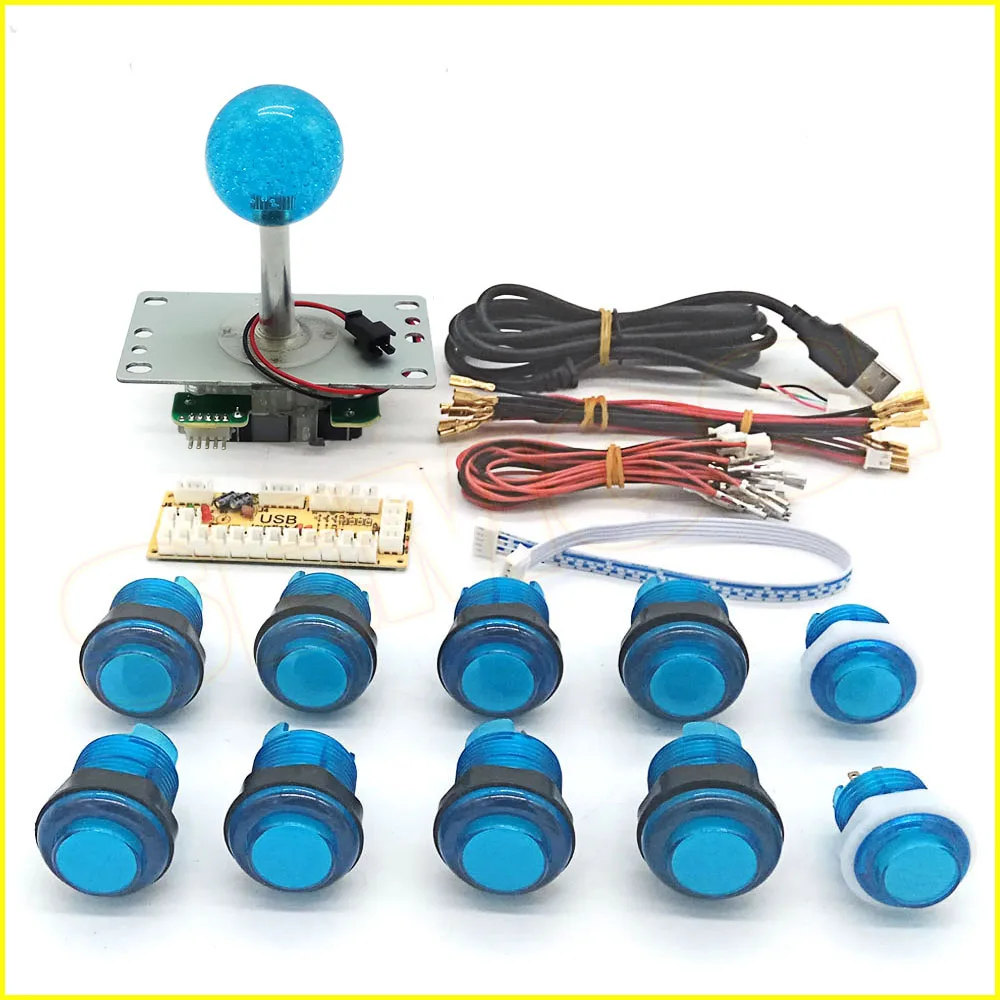 Blue Kit 2 Аркада DIY светодиодный набор с нулевой задержкой USB энкодер для ПК аркадные игры 8 позиционный джойстик+ 5 В аркада со светодиодной подсветкой кнопки - Цвет: Blue Kit 2