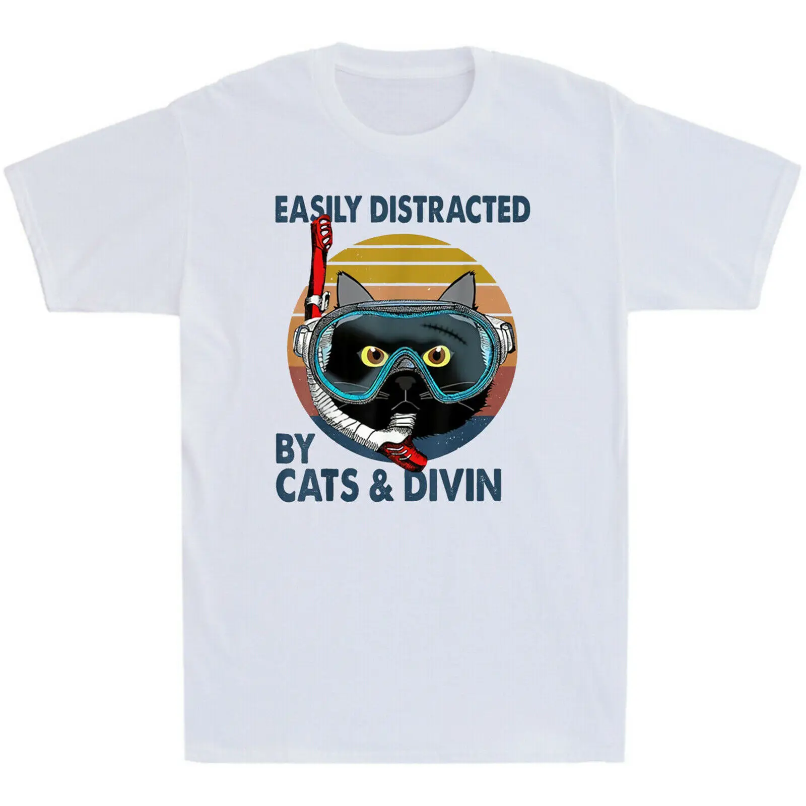 

Easily Distracted By Cats And Divin Funny Gifts Cat Lover Retro Men's T Shirt