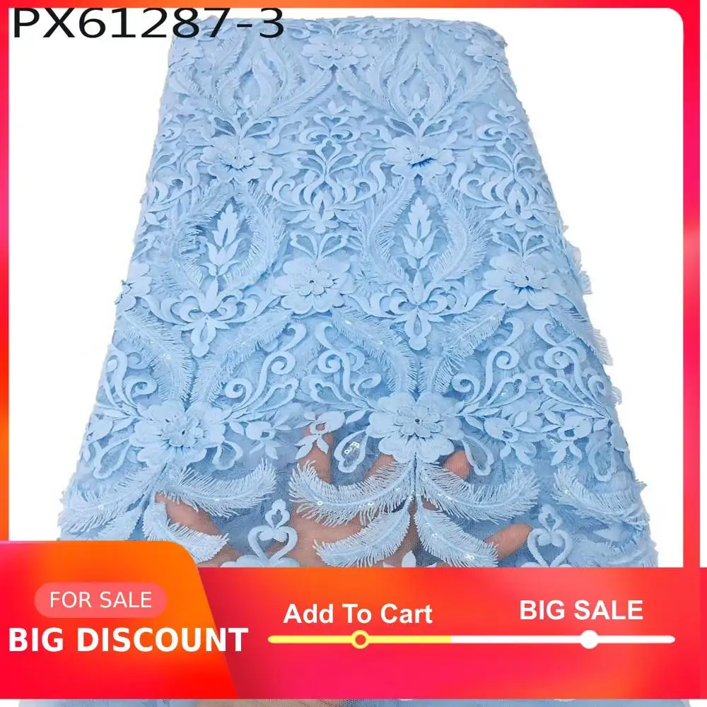 Новое поступление небесно голубая кружевная ткань с химической вышивкой