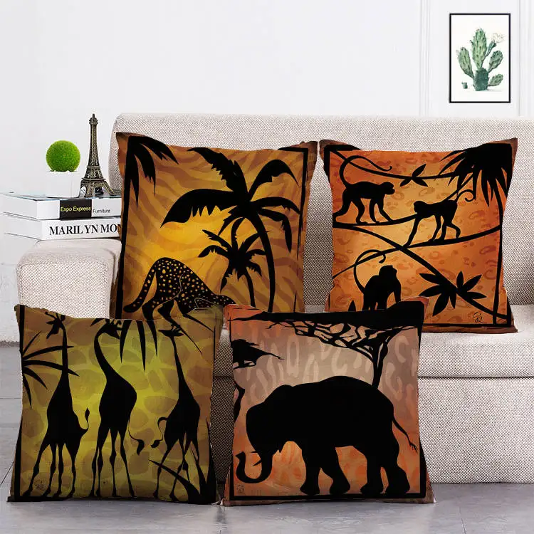

Beige Linen Cushion Cover Cheetah Giraffe Monkey Pillow Cover for Home Chair Sofa and Car Decorative Pillowcases 45x45cm T224