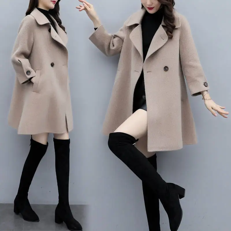 

Winter Women Wool & Blends Loose Tweed Coat Casaco Feminino Black Thicken Warm Wool Coats Oversized Tops Clothes
