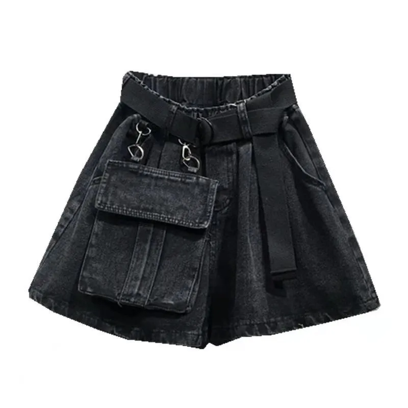 

2021 New Arrival Summer Korean Style Women Loose Casual Elastic Waist Wide Leg Pants Cotton Denim Big Pocket Jeans