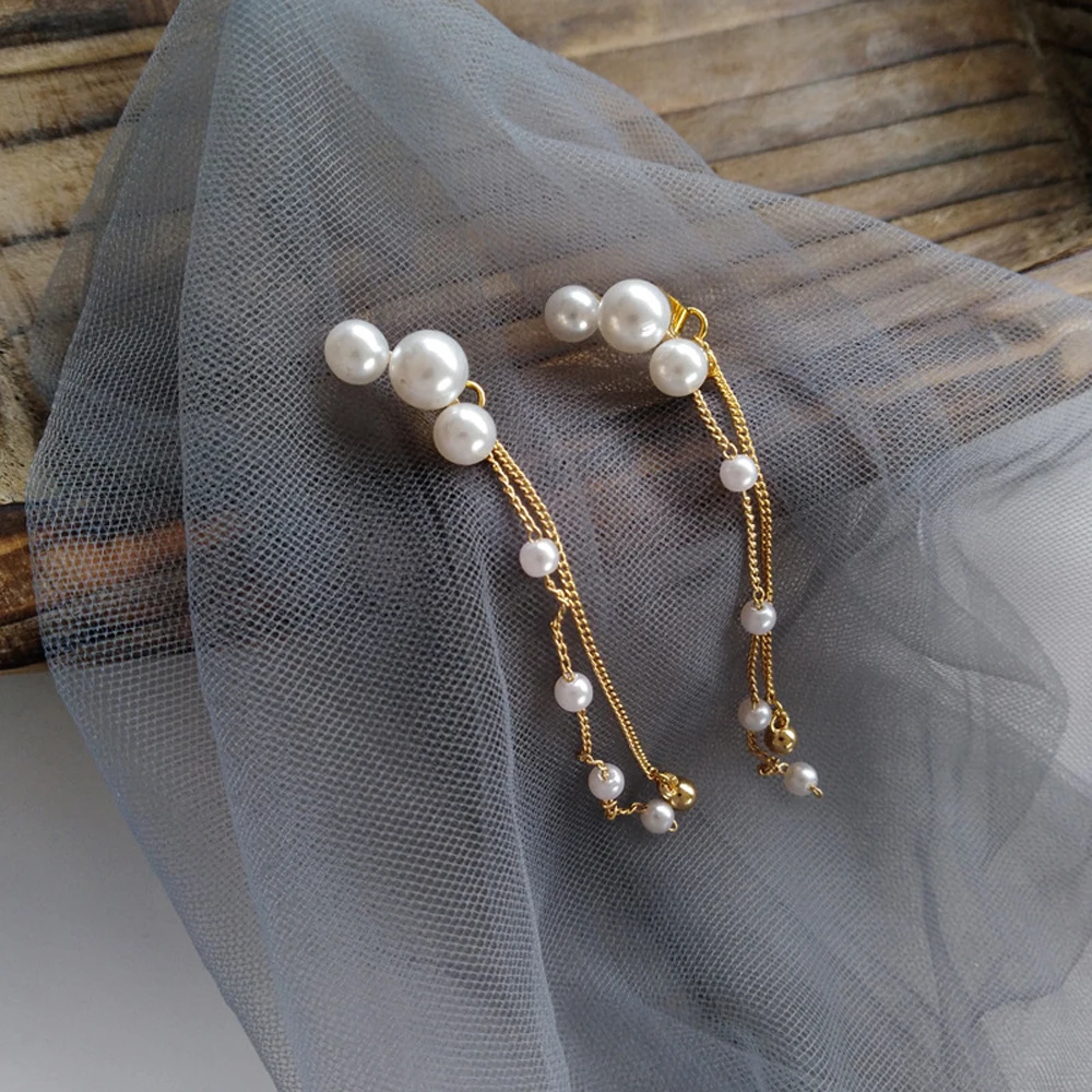 

2021 New Fashion Long Tassels Sweet Earrings Women Temperament Fine Pearl Joker Earrings Elegant Jewelry