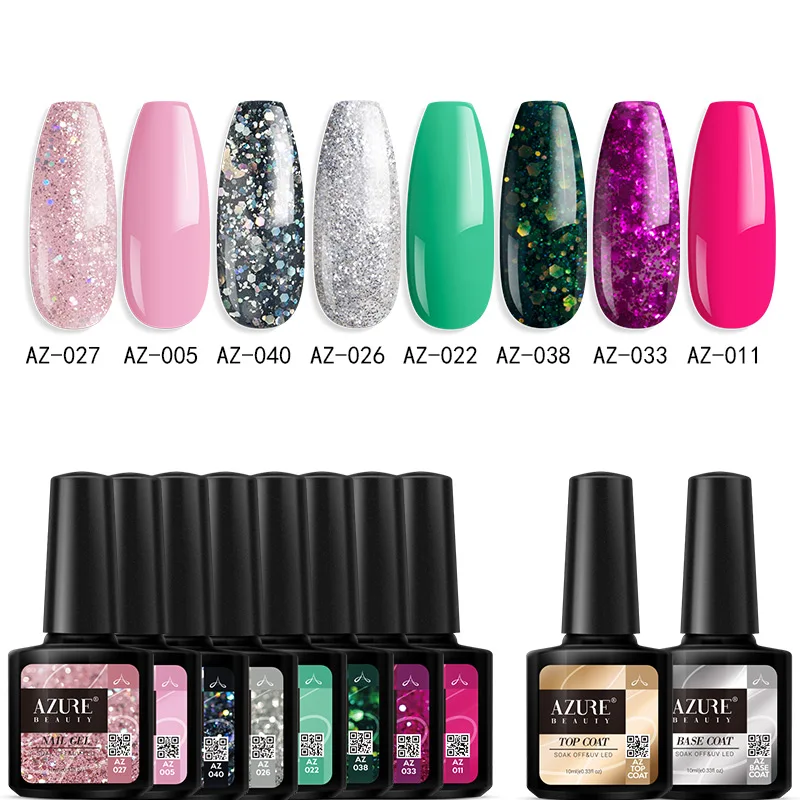 AZURE BEAUTY 10 шт./лот серия блестящих УФ гелей лак для ногтей базовый топ набор гель