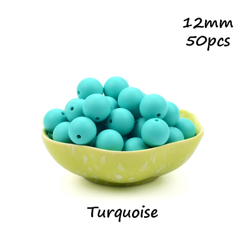Turquoise LOFCA, 12 мм, 50 шт./лот, бусины из пищевого силикона, Прорезыватель для зубов, круглые бусины, Детская жевательная для прорезывания зубов, Силиконовые Прорезыватели для самостоятельного изготовления - Цвет: Turquoise