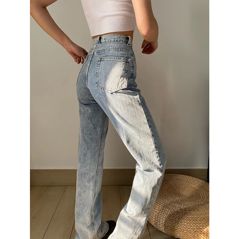 Women Jeans High Waist Trousers For Female Streetwear Baggy Mom Jean Vintage Clothes Flared Jeans