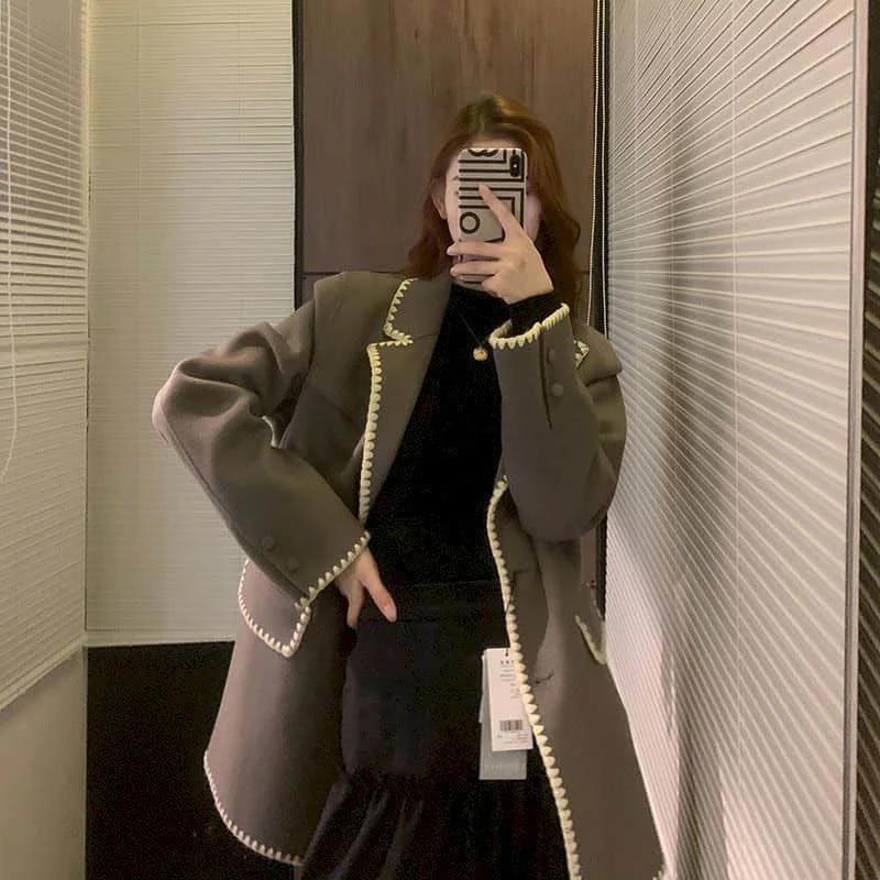

Double-sided Woolen Blazer Winter New Mid-length Loose And Thin Fashion Coat Blazer Office Business Women Fall Clothing 2021