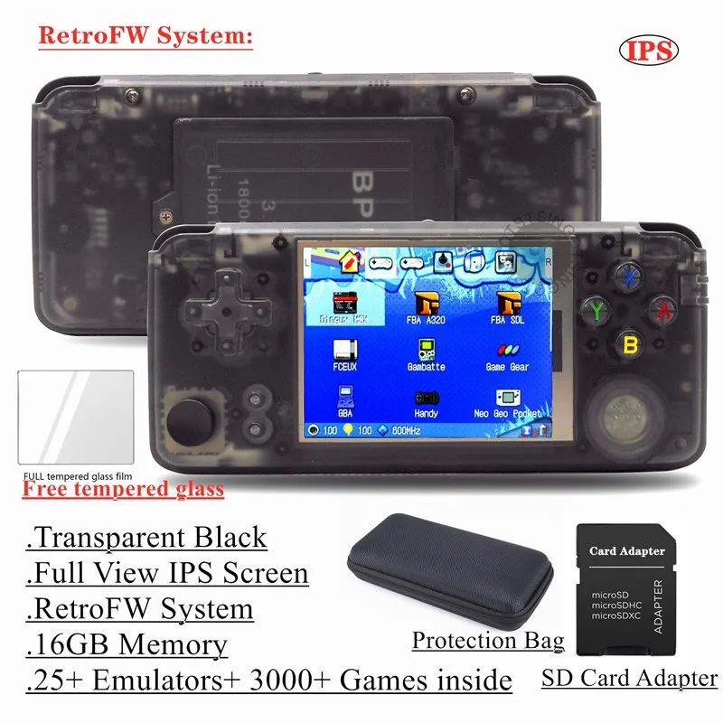 Black 16GB RetroFWOS TSINGO обновленный полный вид ips экран Linux двойная система Ретро игровая консоль 14000+ игровой портативный ручной игровой плеер RetroFW OS - Цвет: Black 16GB RetroFWOS