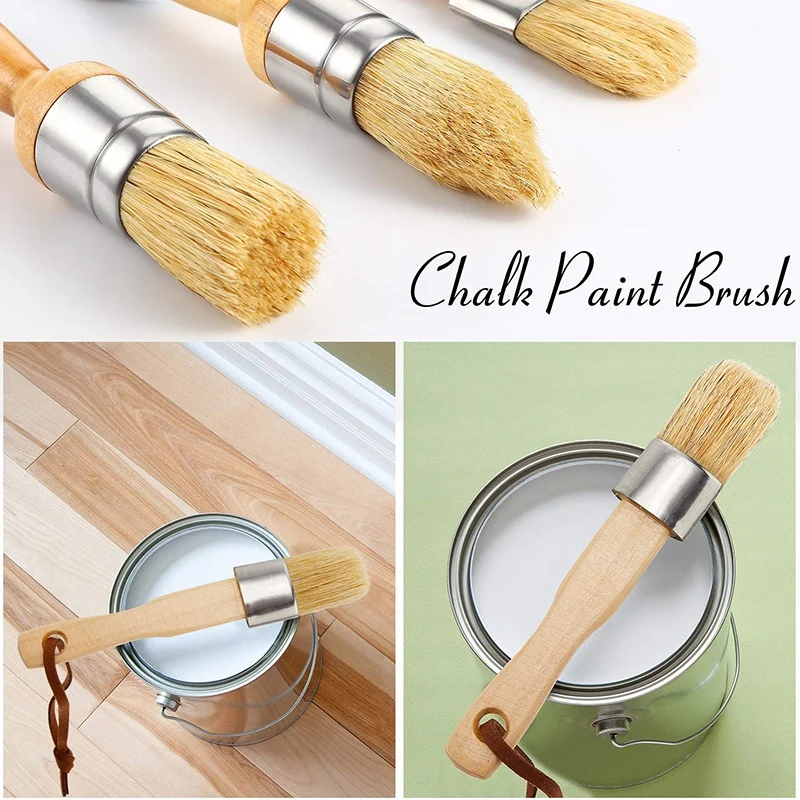 

3 Pieces Chalk and Wax Paint Brushes Bristle Stencil Brushes Including Flat Pointed and Round Chalked Paint Brushes