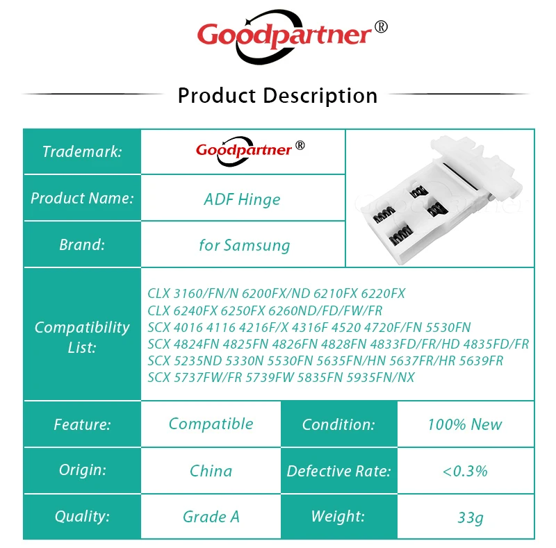 Шарнир автоподатчика документов ADF для Samsung SCX 4016 4116 4216 4316 4520 4720 5530 CLX 3160 6200 6210 6220 5235 и др. (2 шт.) JC97-03220A JC97-02779A JC97-01707A.