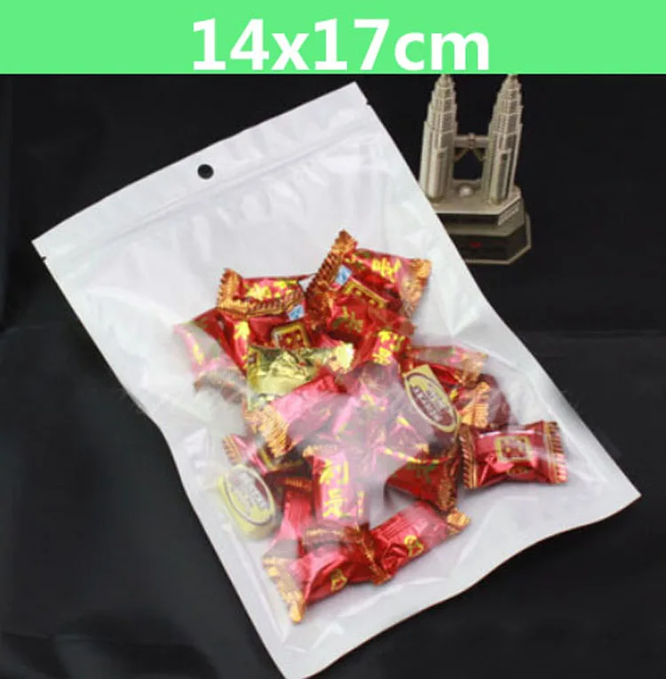

100pcs/lot 14*17cm Clear + White Pearl Plastic Poly OPP Packing Zip Lock Retail Packages Jewelry Food PVC Plastic Bag