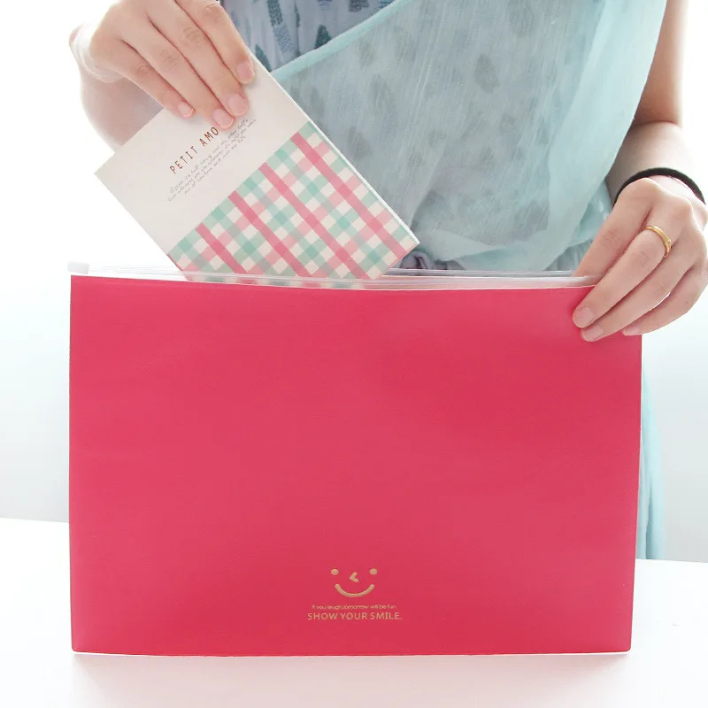 1 pcs colorful Simple style smile A4 Waterproof PU Leather File Folder Document Filing Bag Stationery Office supplies | Канцтовары для