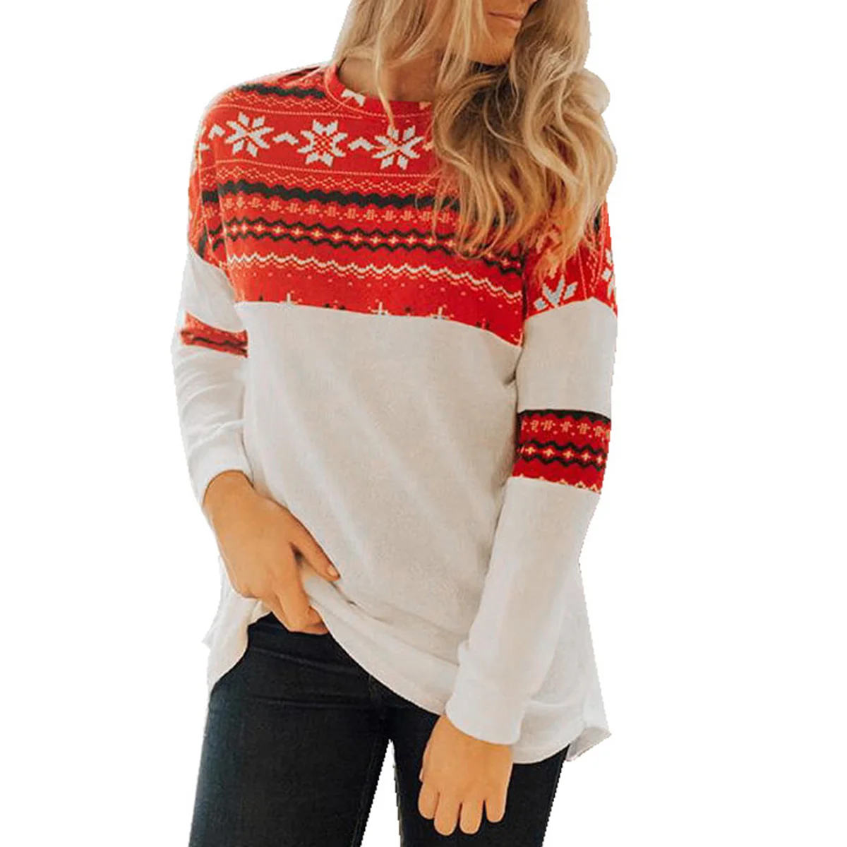 

Women’s Snowflake Printing Sweater Christmas Pullover Hoodie Autumn and Winter Long Sleeve O-Neck Christmas Clothing Tops 2020