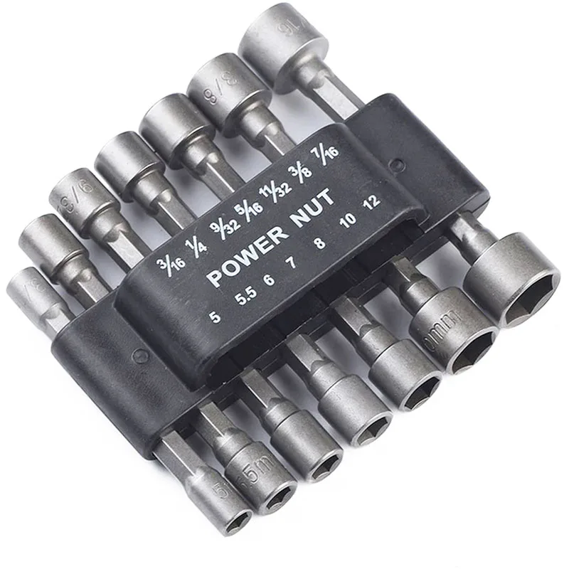 

14pcs Power Nut Driver Drill Bit Set Metric Socket Wrench Screw 1/4'' Driver Hex