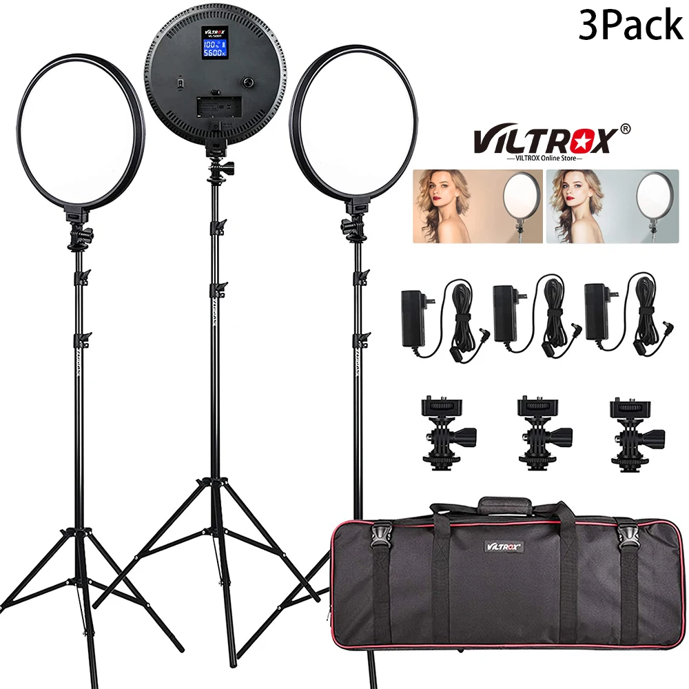 

VILTROX 3 шт. VL-500T 10-дюймовый светодиодный светильник 3300K-5600K светодиодный светильник для видеоконференций для фото портретов/видеосъемки фотог...