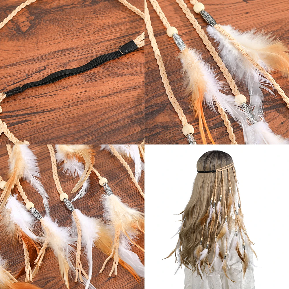 Повязка на голову женская с перьями в цыганском стиле |