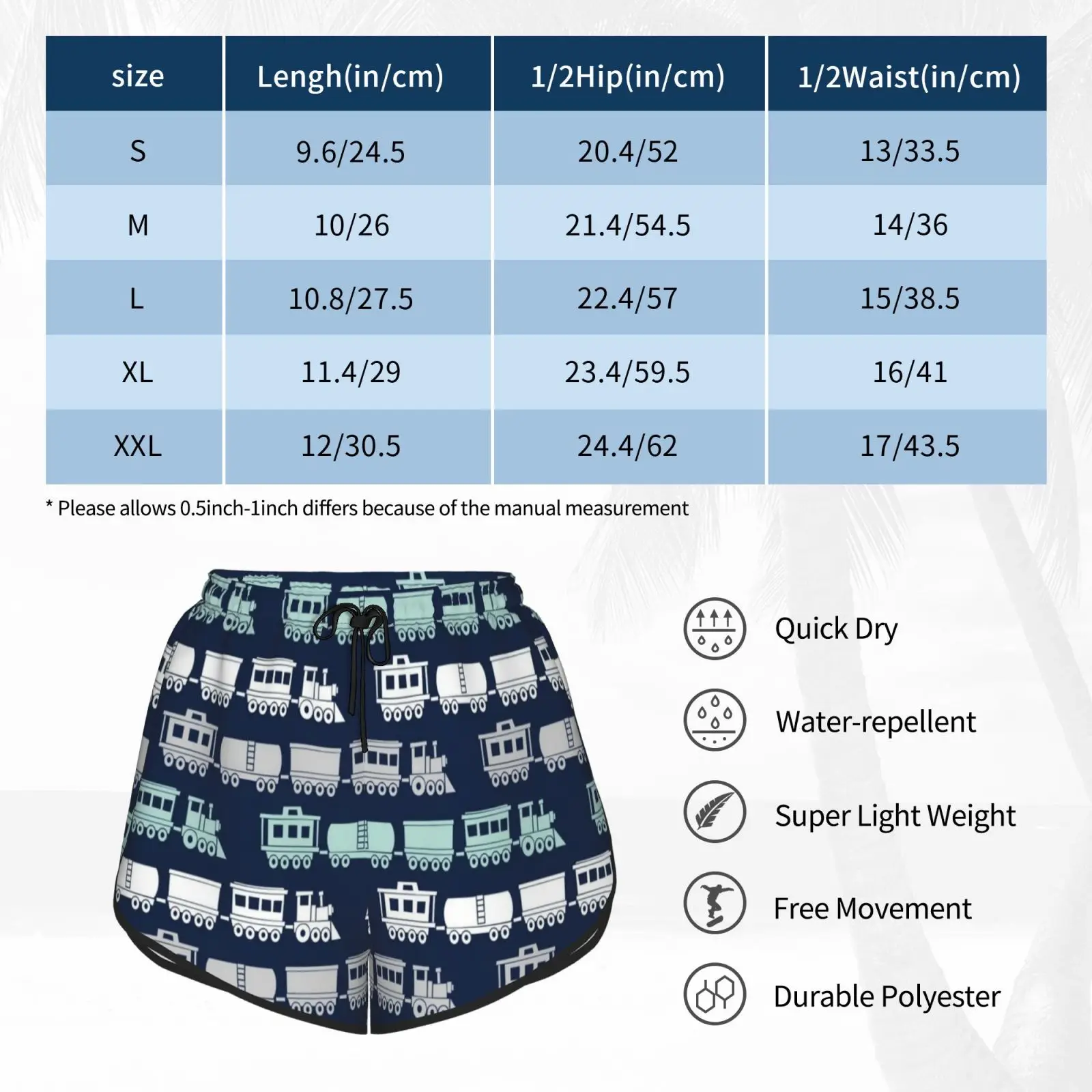 

Trains-Trains On Navy Swim Shorts Women Beach Shorts Train Trains Navy Mint Grey Train Cho Cho Train