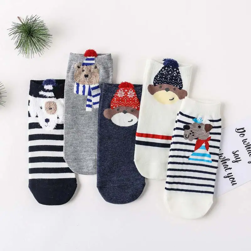 

5Pairs women casual cotton socks cute animal print ankle socks girls cat ears heart pink cartoon socks comfortable breathable