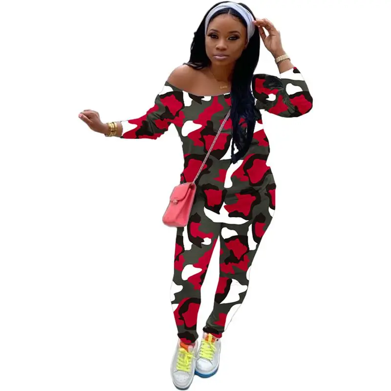 

ZKYZWX fall lounge wear camouflage tie dye full sleeve two Piece Set for Women fashion jogger sweatpants Fitness Matching Sets