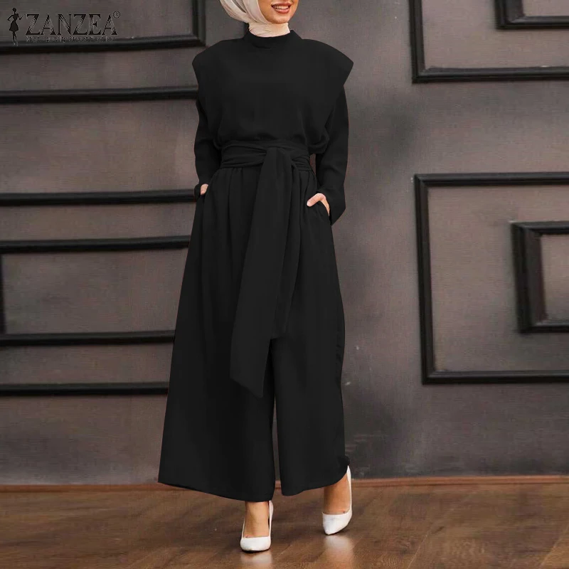 

ZANZEA Women Jumpsuits Autumn Long Sleeve Wide Leg Rompers Fashion Solid Baggy Long Playsuits Muslim Islamic Clothing Oversized