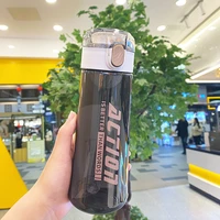 popular simple portable summer outdoor sports cup 500ml graduated plastic cup water bottle with straw kawaii water bottle