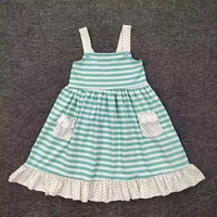 summer girls clothes green striped sleeveless white sling black dot print pocket girl dresses