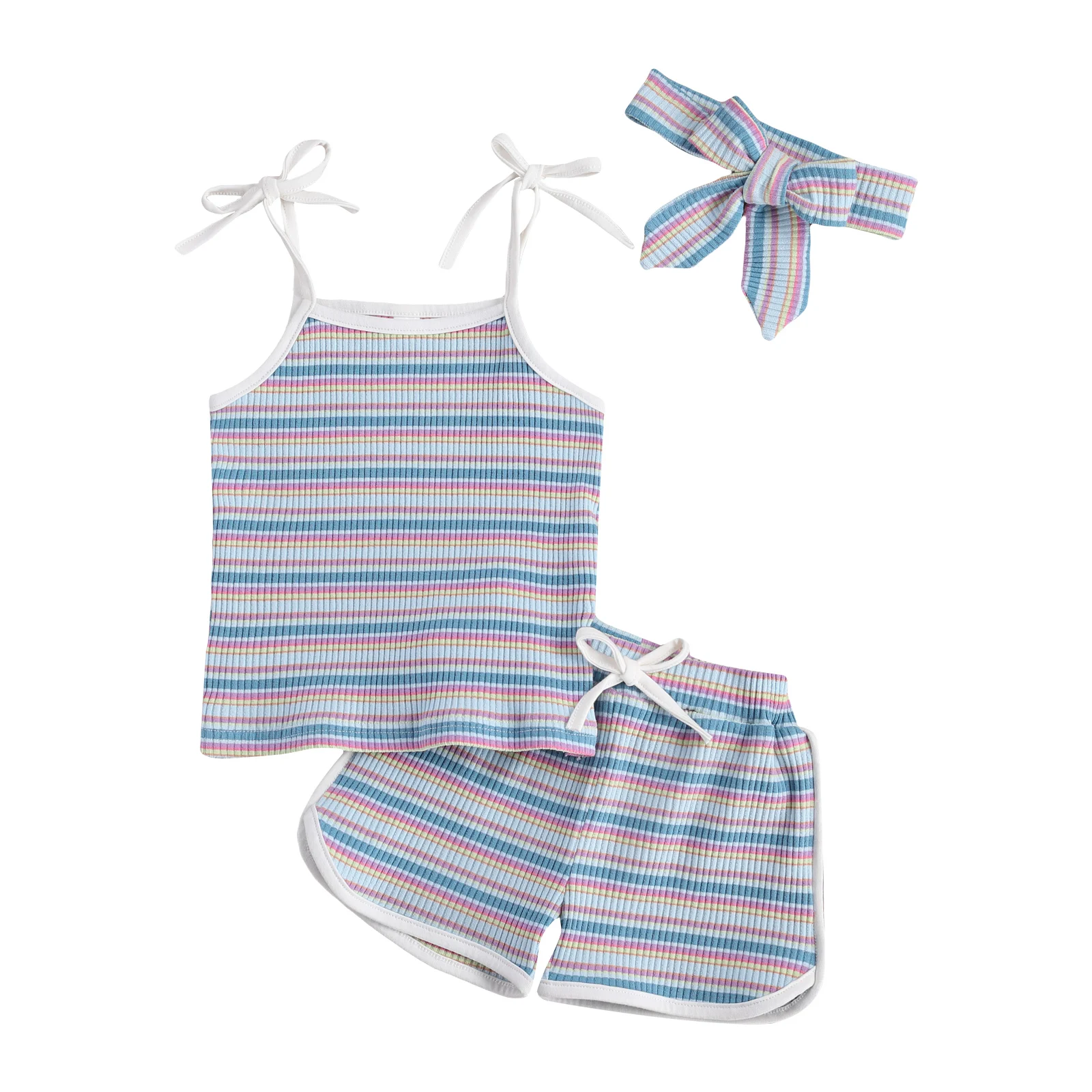 

Baby Summer Clothing Set Stripe Sleeveless Camisole and Shorts and Headwear Three-piece Suit for Photography Birthday Party