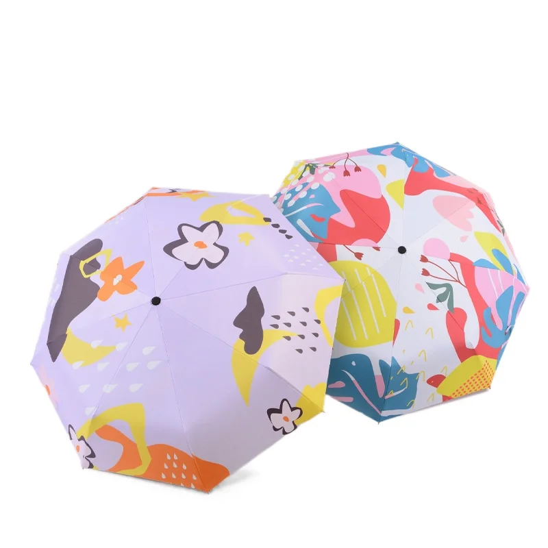 

Windproof automatic three fold bone umbrella sunscreen anti ultraviolet umbrella women's new creative graffiti umbrella