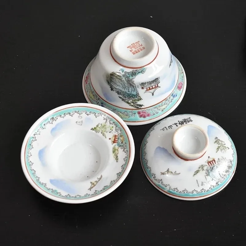 

160ml Jingdezhen Pastel Ceramics Tea Tureen Retro Hand Painted Tea Bowl Chinese Sancai Gaiwan Household Tea Set Drinkware